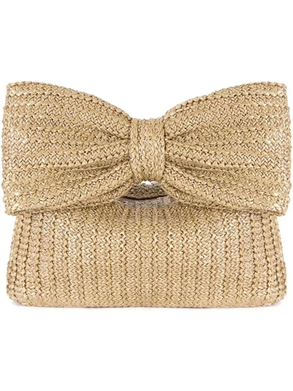 Women’s Khaki5 Straw Woven Clutch Purse Crossbody Evening Wedding Handbag